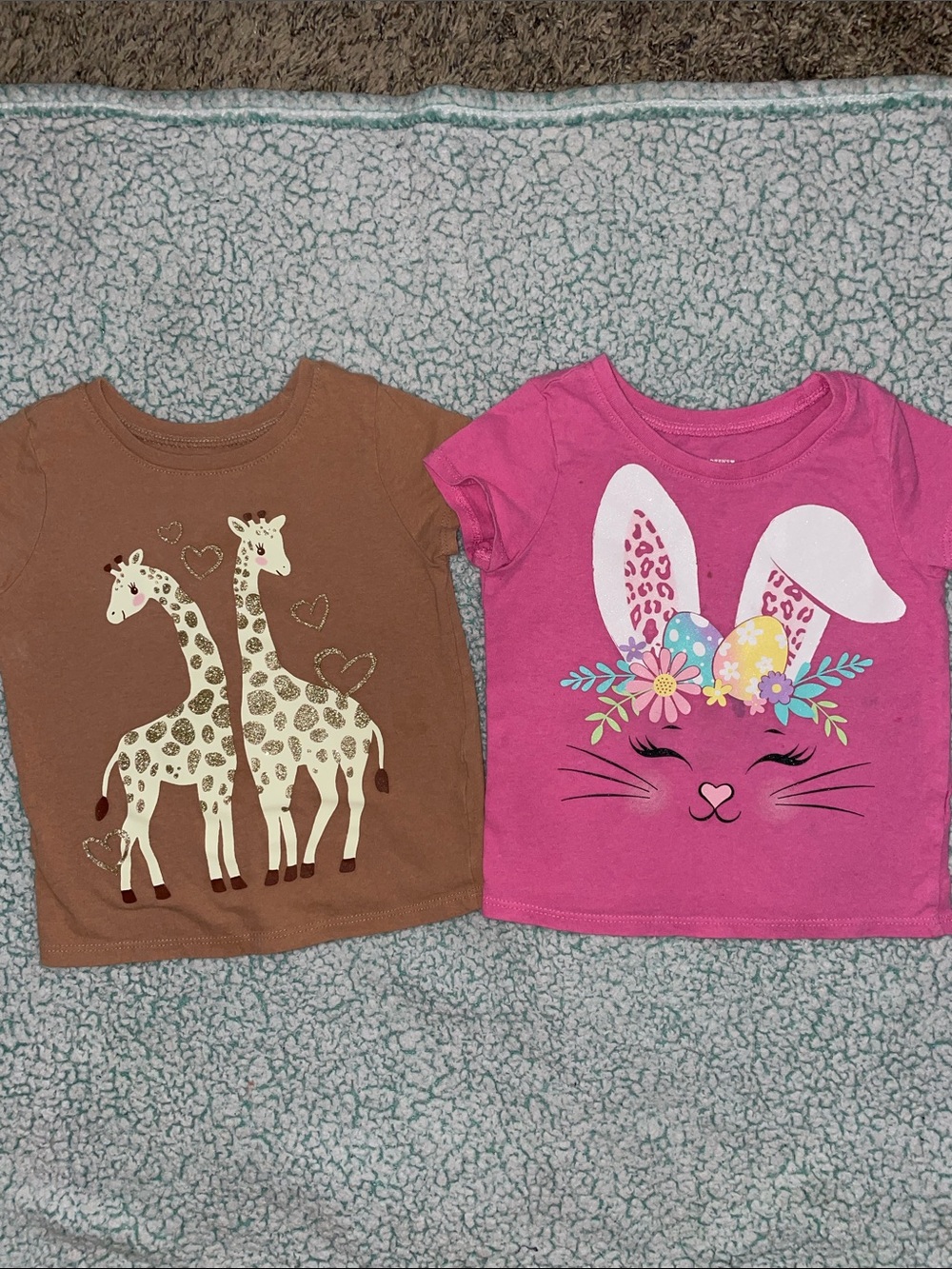 The Children's Place Set of Toddler Brown Graphic Tee, Pink Bunny Tee